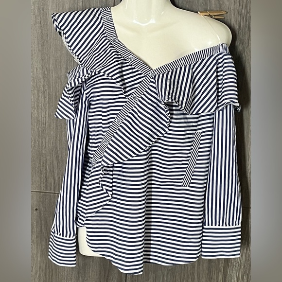 V Cristina Striped Asymmetric Frill Shirt - Picture 4 of 11